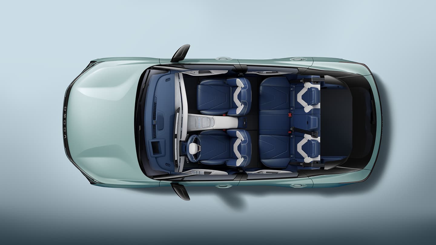 Visning af sæder i OMODA 5 EV set oppefra uden tag